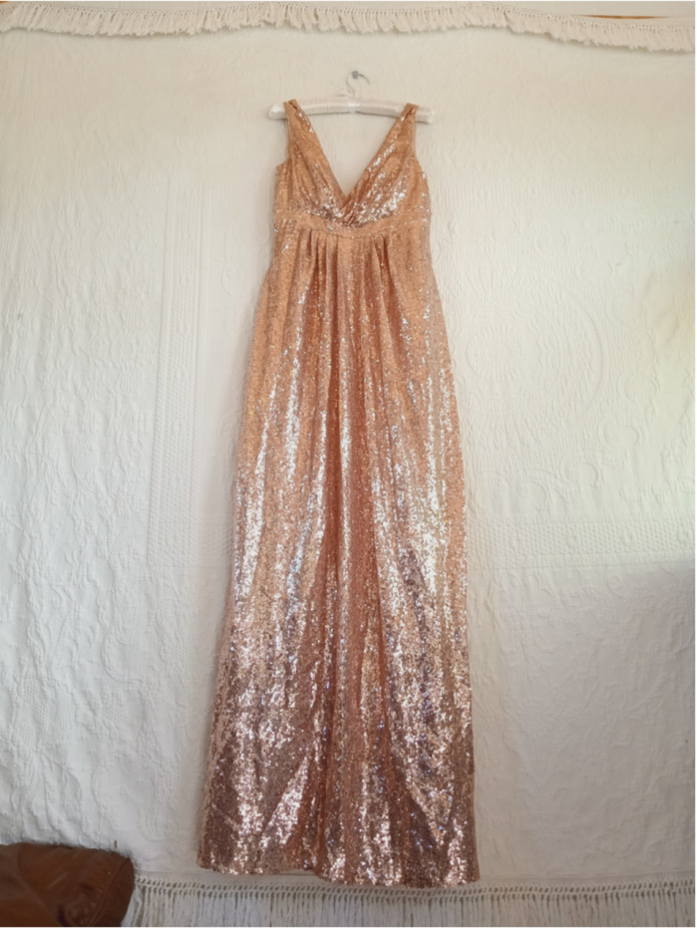 Miss Mint Rose Gold Sequin V-Neck Maxi Gown elegant sparkle floor length formal - Picture 12 of 12